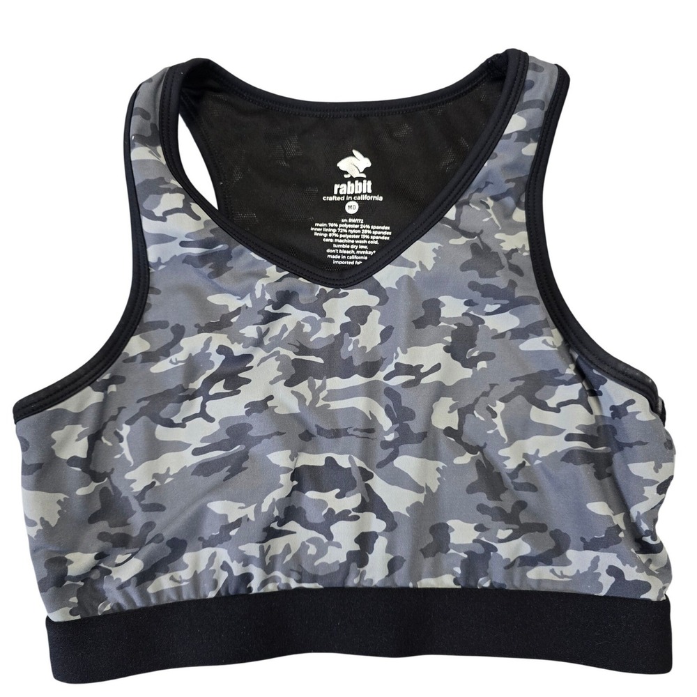 Rabbit Sports Bra Womens Medium Camo Running Athletic Performance Gray